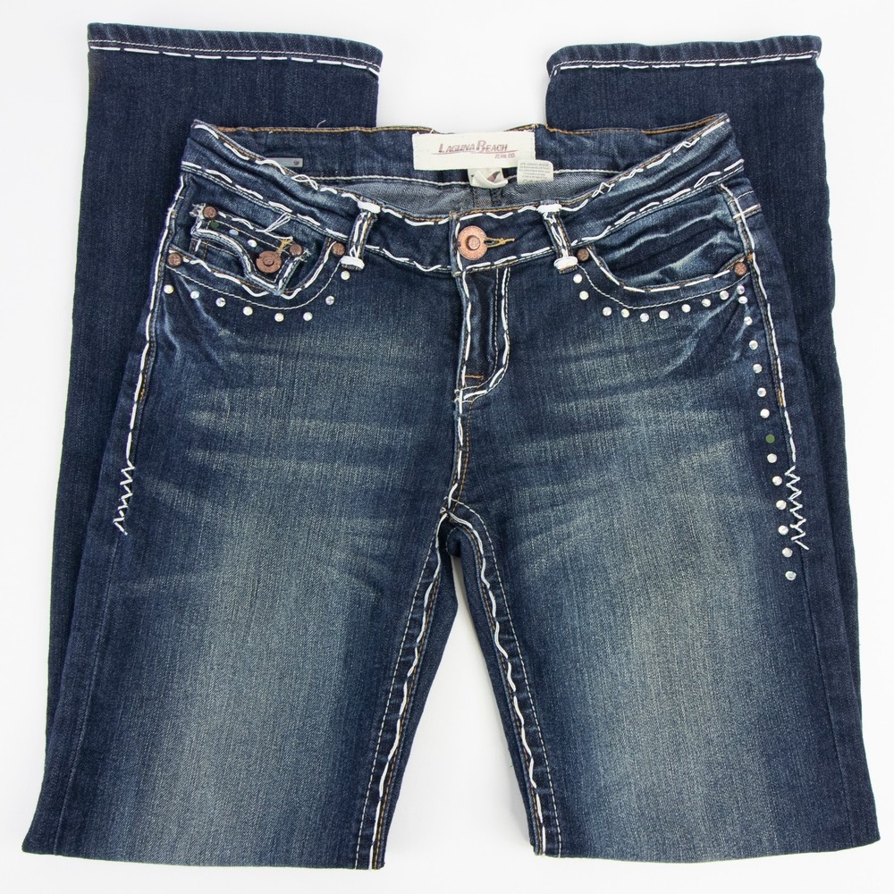Laguna Beach Jeans Womens Size 28 28x32 ND1008SP‎ Stitching Rhinestones